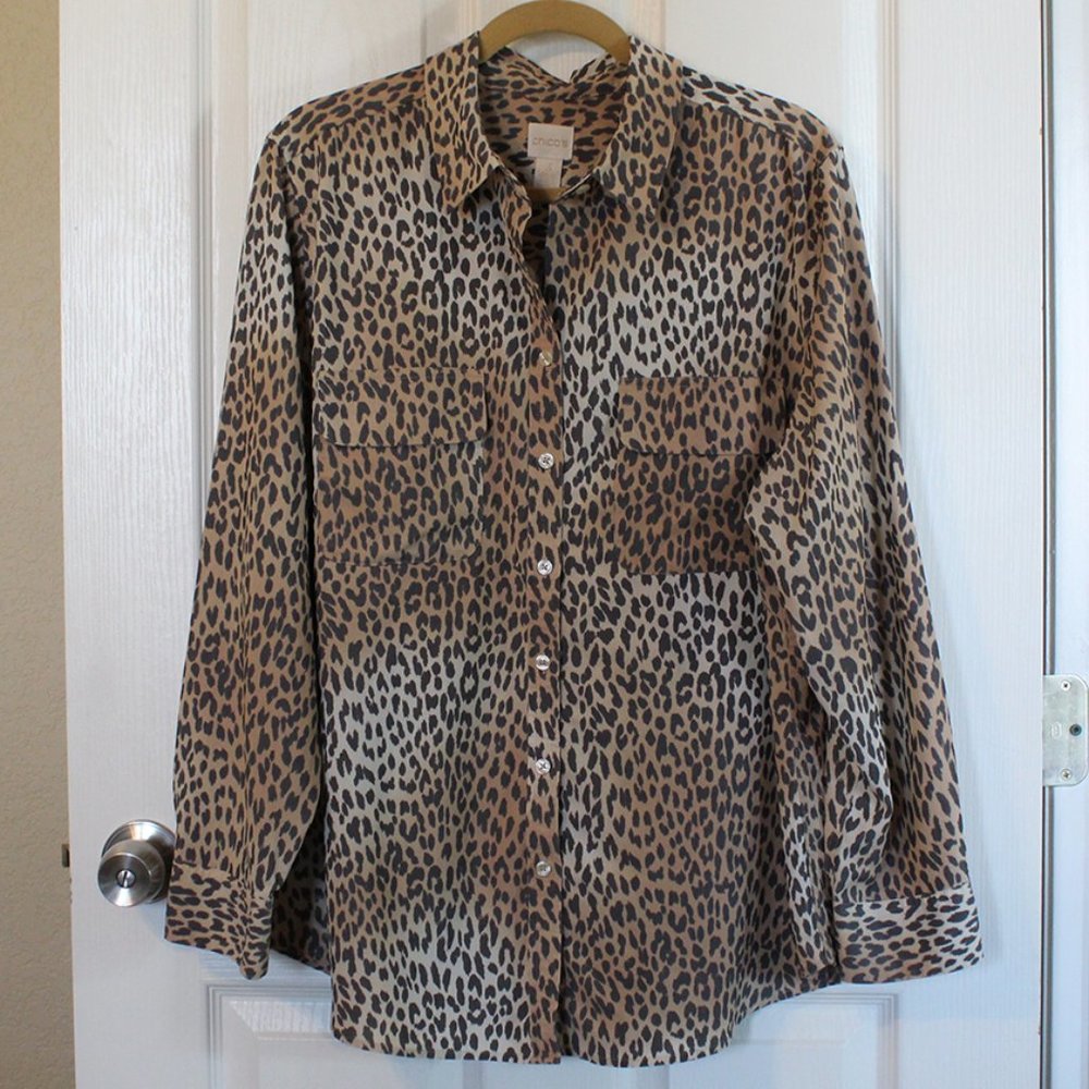 Chico's Leopard Print Modal Oversized Button Down